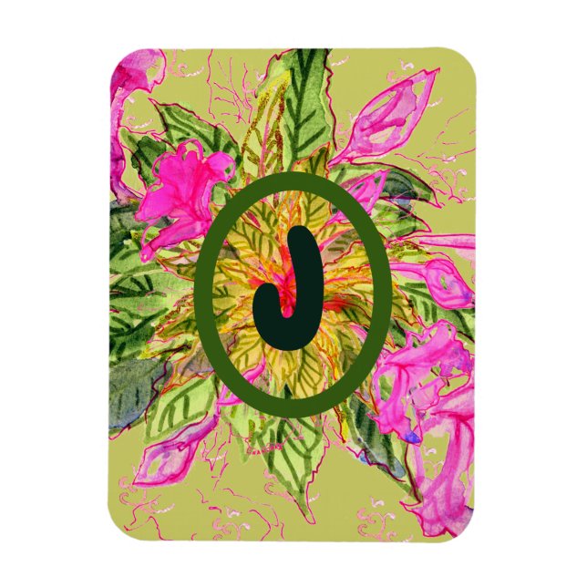 Magnet Flexible Bouquet et lettre de fleurs de baume rose (Vertical)