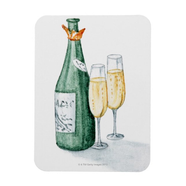Magnet Flexible Bouteilles de champagne et deux verres (Vertical)