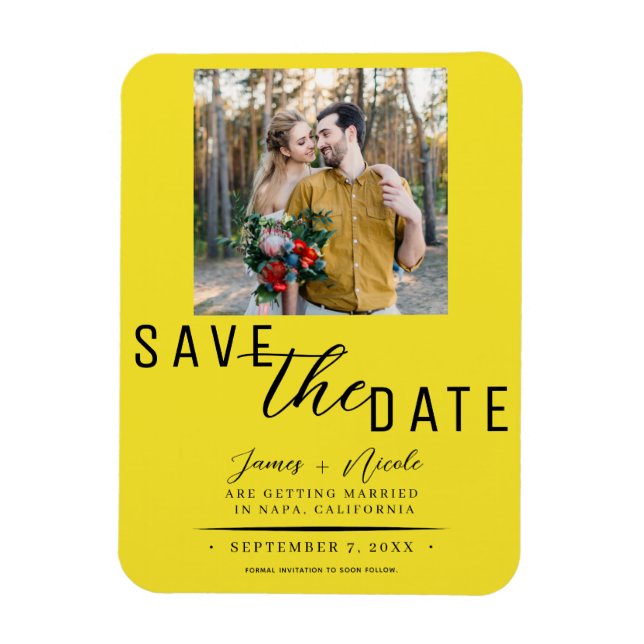 Magnet Flexible Bright Yellow Enregistrer la date Mariage photo (Vertical)