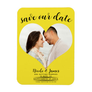 Magnet Flexible Bright Yellow Heart Photo Wedding Enregistrer la d