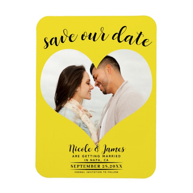 Magnet Flexible Bright Yellow Heart Photo Wedding Enregistrer la d (Vertical)