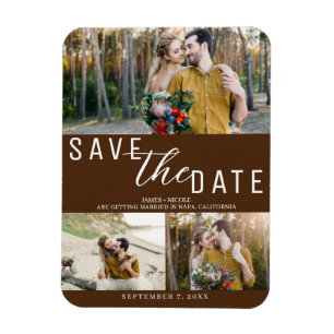 Magnet Flexible Brown foncé Enregistrer la date Mariage 3 photos