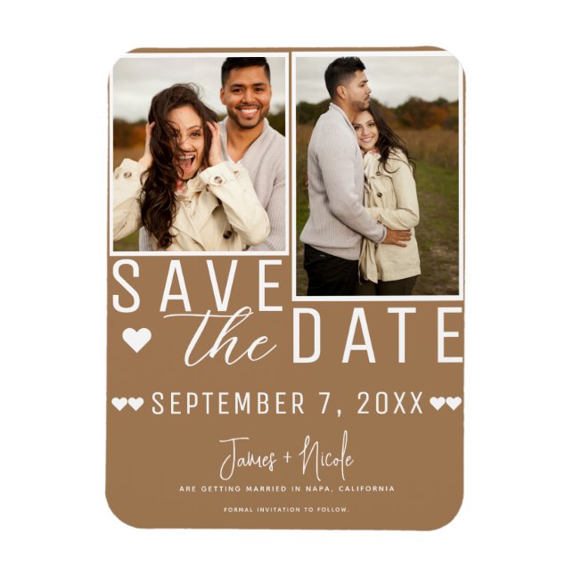 Magnet Flexible Brown moderne Enregistrer la date 2 Mariage photo (Vertical)