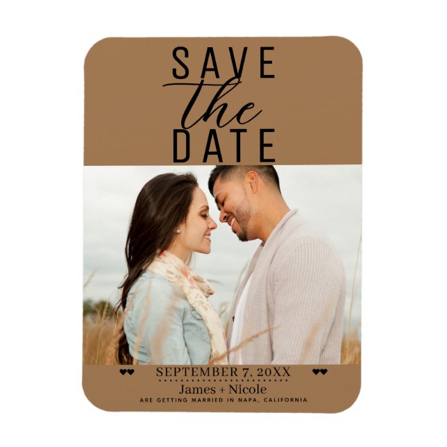 Magnet Flexible Brown moderne Enregistrer la date Photo Mariage (Vertical)