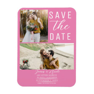 Magnet Flexible Bubblegum Pink 2 Photos Enregistrer la date Mariag
