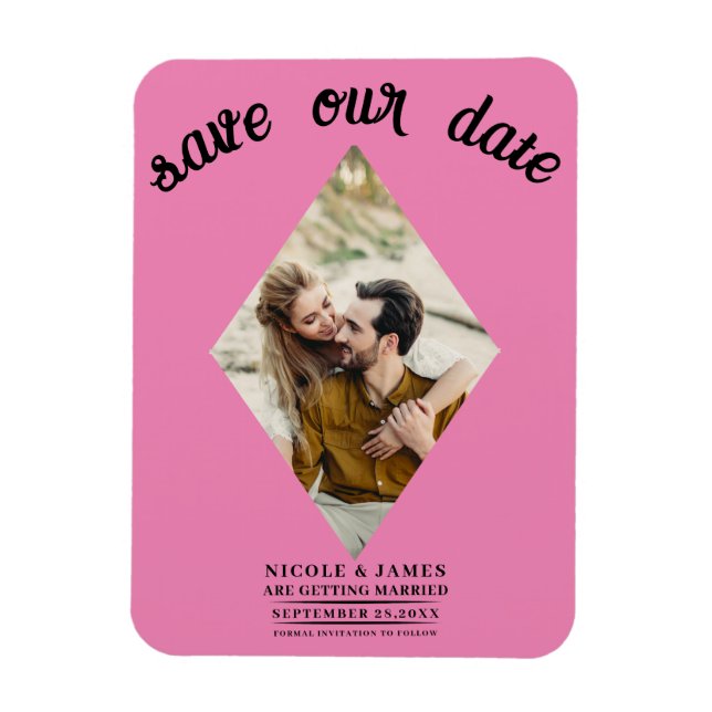 Magnet Flexible Bubblegum rose photo mariage Enregistrer la date (Vertical)