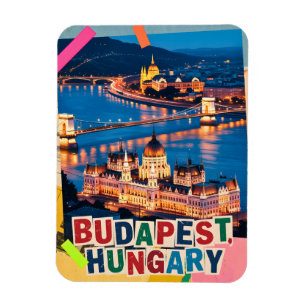 Magnet Flexible Budapest Hongrie Paysage Urbain de Nuit Collage Po