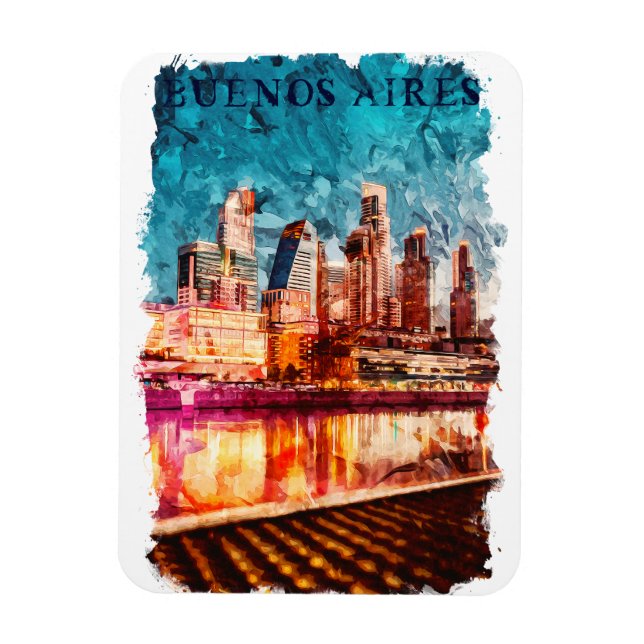 Magnet Flexible Buenos Aires Argentine Skyline par nuit City View (Vertical)