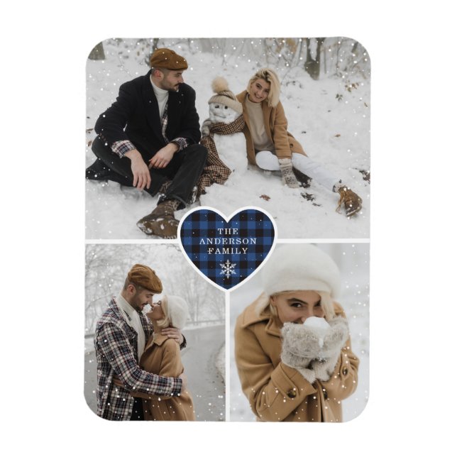 Magnet Flexible Buffle bleu neige personnalisé Plaid Photo Noël (Vertical)