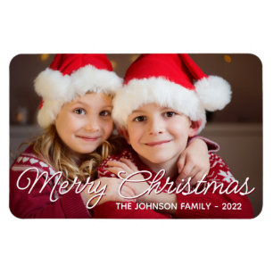 Magnet Flexible Burgundy Blanc Joyeux Noël Script Famille Photo