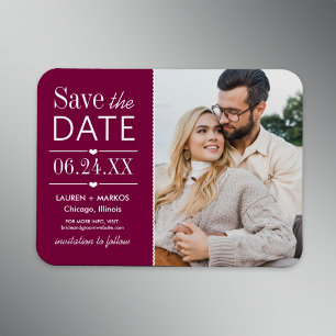 Magnet Flexible Burgundy Save the Date photo à panneau partagé