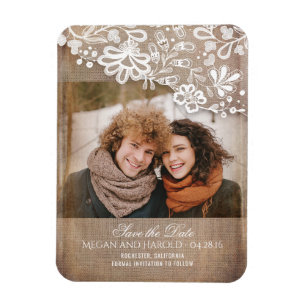 Magnet Flexible Burlap and Lace Rustic Photo Enregistrer la date