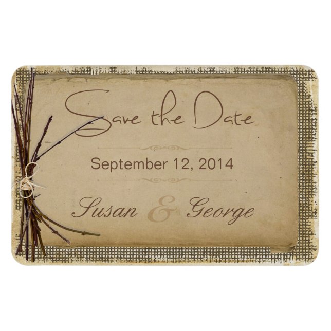 Magnet Flexible Burlap, Twigs et Twine Enregistrer la date (Horizontal)