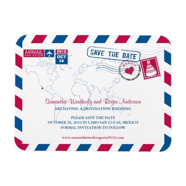 Magnet Flexible Cabo San Lucas Mexico Airmail | Enregistrer la dat (Horizontal)