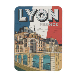 Magnet Flexible Cadeaux de voyage vintage LYON ville française Rhô