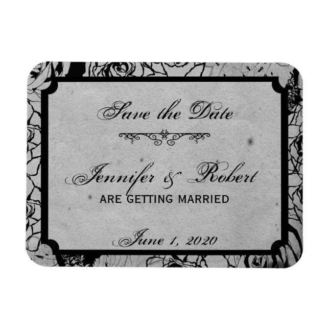 Magnet Flexible Cadre gothique Rose noir Enregistrer la date (Horizontal)
