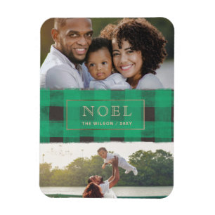 Magnet Flexible Cadre Or Plaid Buffalo Vert NOEL photo multiple