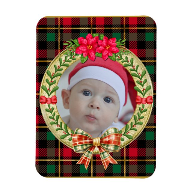 Magnet Flexible Cadre photo personnalisé et couronne de Noël (Vertical)