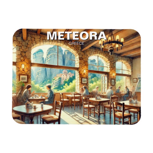 Magnet Flexible Café à Meteora Grèce Paysage de voyage (Horizontal)