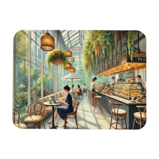 Magnet Flexible Café en peinture aquarelle à Singapour (Horizontal)