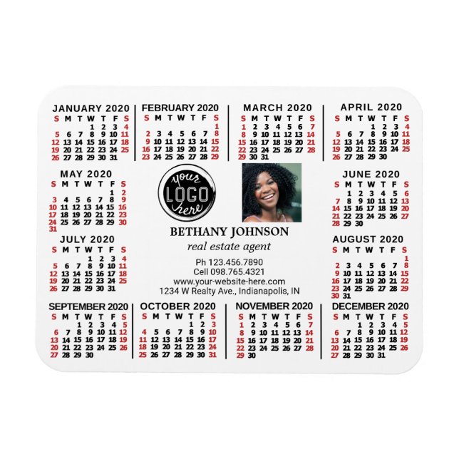Magnet Flexible Calendrier 2020 Logo d'entreprise Photo Texte Faci (Horizontal)