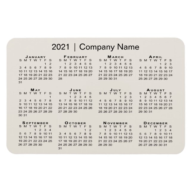 Magnet Flexible Calendrier 2021 avec nom de société Beige (Horizontal)