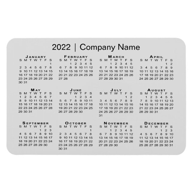 Magnet Flexible Calendrier 2022 avec nom de société Grey (Horizontal)