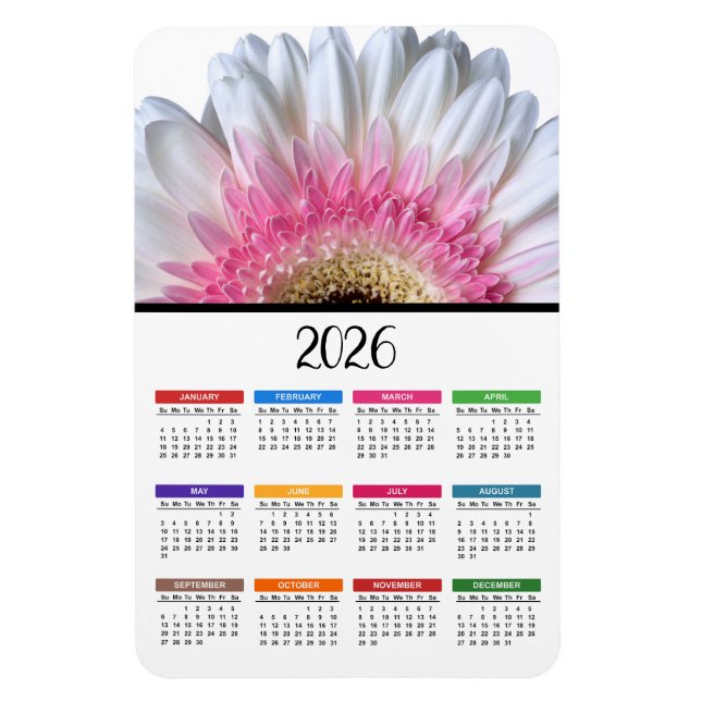 Magnet Flexible Calendrier 2023 Gerbera Rose et Blanc (Vertical)