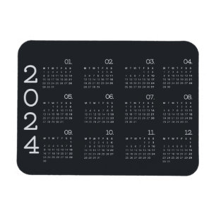 Magnet Flexible Calendrier 2024 Année Pleine Noir Et Blanc Élégant