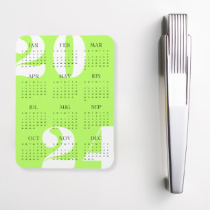 Magnet Flexible Calendrier 2024 Minimaliste Néon Vert Blanc Noir