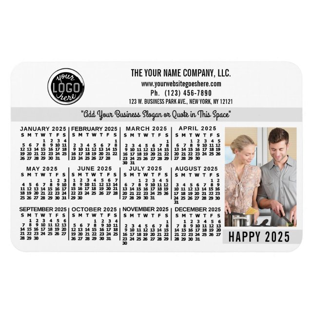 Magnet Flexible Calendrier 2025 Custom Business Logo Nom Photo Whi (Horizontal)
