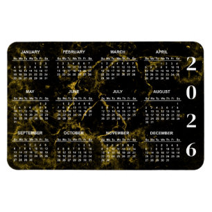 Magnet Flexible Calendrier 2026 en marbre noir et or
