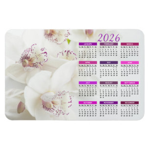 Magnet Flexible Calendrier 2026 Orchidées Élégantes Blanches et Vi