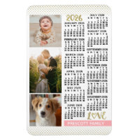 Calendrier 2026 Rose Pâle Or Collage de Photos de 