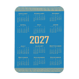 Magnet Flexible Calendrier 2027, Frette Grecque, Beige sur Bleu Co