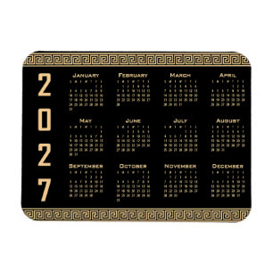 Magnet Flexible Calendrier 2027, Frette Grecque, Beige sur Noir