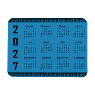 Magnet Flexible Calendrier 2027, Frette Grecque, Noir sur Bleu Cos