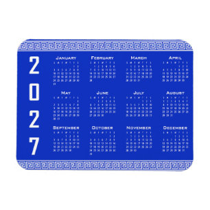 Magnet Flexible Calendrier 2027, Frise grecque, Blanc sur bleu gre
