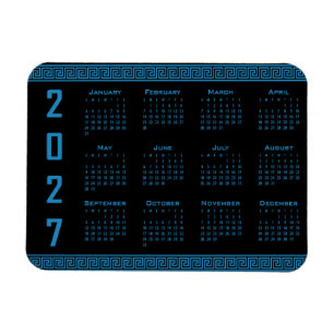 Magnet Flexible Calendrier 2027, Frise grecque, Cosmos bleu sur fo