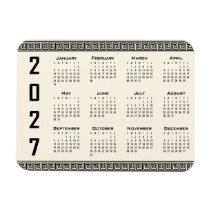 Magnet Flexible Calendrier 2027, Frise Grecque, Noir sur Beige