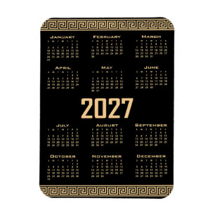 Magnet Flexible Calendrier 2027, Grecque, Beige sur Noir