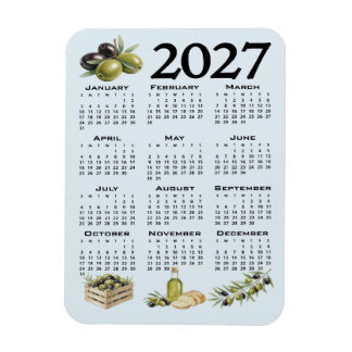 Magnet Flexible Calendrier 2027, Olives Méditerranéennes, Bleu