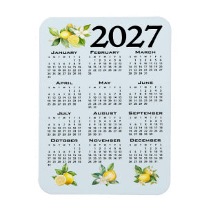 Magnet Flexible Calendrier 2027 style italien Citrons Fond bleu