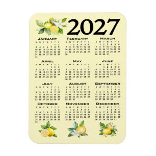 Magnet Flexible Calendrier 2027 Style Italien Citrons Jaune