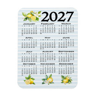 Magnet Flexible Calendrier 2027 Style Italien Citrons Rayures Bleu