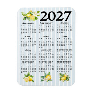 Magnet Flexible Calendrier 2027 Style Italien Citrons Rayures Bleu