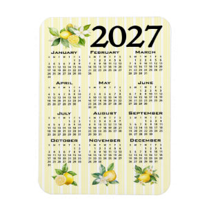 Magnet Flexible Calendrier 2027 Style Italien Citrons Rayures Jaun