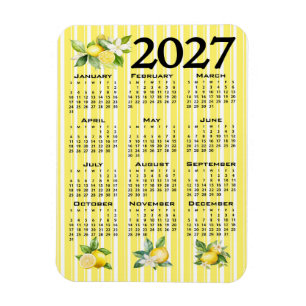 Magnet Flexible Calendrier 2027 Style Italien Citrons Rayures Jaun