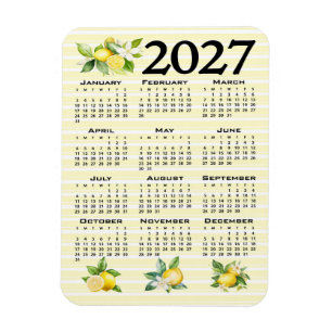 Magnet Flexible Calendrier 2027 Style Italien Citrons Rayures Jaun