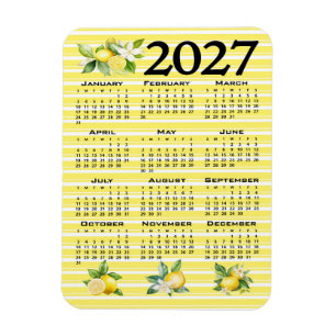 Magnet Flexible Calendrier 2027 Style Italien Citrons Rayures Jaun